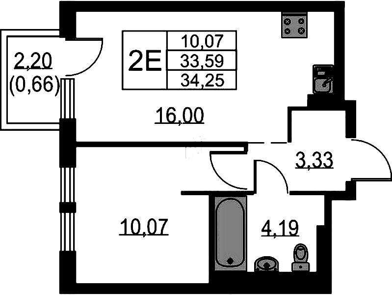 1-комнатная квартира 34.25 м², 13/15 эт., ЖК «Невская Долина»